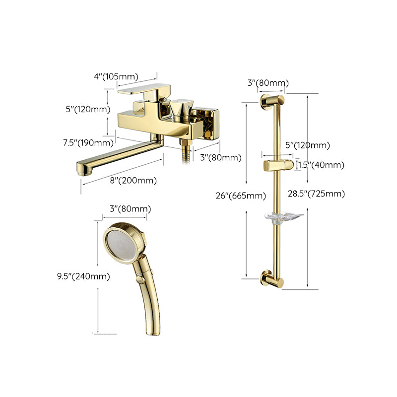 Wall Mounted Gold Bathtub Faucet Swivel Spout Lever Handle with Hand Shower Clearhalo 'Bathroom Remodel & Bathroom Fixtures' 'Bathtub Faucets' 'bathtub_faucets' 'Home Improvement' 'home_improvement' 'home_improvement_bathtub_faucets' 7376152