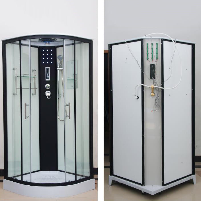 Framed Double Sliding Shower Kit Neo-Round Black Shower Stall Clearhalo 'Bathroom Remodel & Bathroom Fixtures' 'Home Improvement' 'home_improvement' 'home_improvement_shower_stalls_enclosures' 'Shower Stalls & Enclosures' 'shower_stalls_enclosures' 'Showers & Bathtubs' 7376494