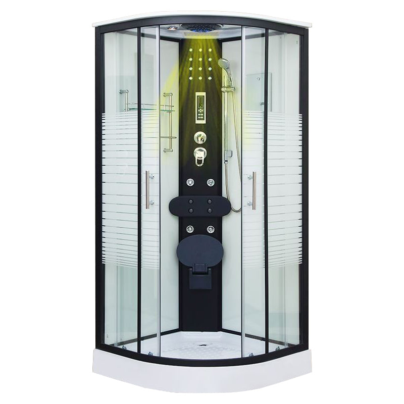 Framed Double Sliding Shower Kit Neo-Round Black Shower Stall 35"L x 35"W x 87"H Folding Seat Included Yes Clearhalo 'Bathroom Remodel & Bathroom Fixtures' 'Home Improvement' 'home_improvement' 'home_improvement_shower_stalls_enclosures' 'Shower Stalls & Enclosures' 'shower_stalls_enclosures' 'Showers & Bathtubs' 7376495