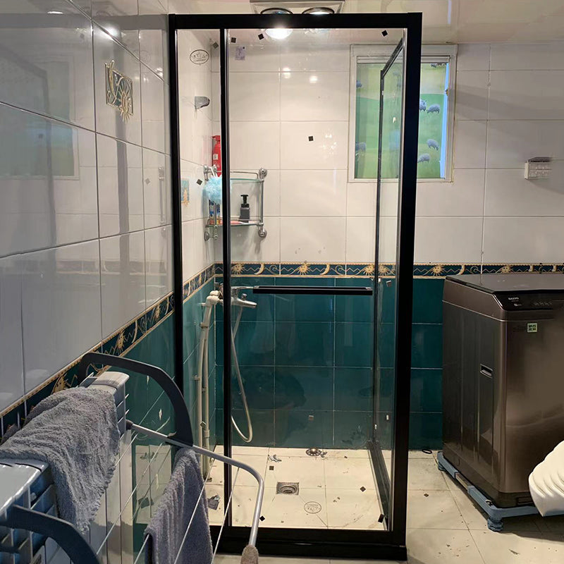 Square Black Shower Shower Enclosure Single Sliding Shower Enclosure Left Black Clearhalo 'Bathroom Remodel & Bathroom Fixtures' 'Home Improvement' 'home_improvement' 'home_improvement_shower_stalls_enclosures' 'Shower Stalls & Enclosures' 'shower_stalls_enclosures' 'Showers & Bathtubs' 7376536