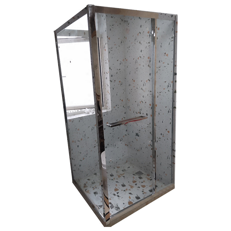 Square Black Shower Shower Enclosure Single Sliding Shower Enclosure Right Silver Clearhalo 'Bathroom Remodel & Bathroom Fixtures' 'Home Improvement' 'home_improvement' 'home_improvement_shower_stalls_enclosures' 'Shower Stalls & Enclosures' 'shower_stalls_enclosures' 'Showers & Bathtubs' 7376539