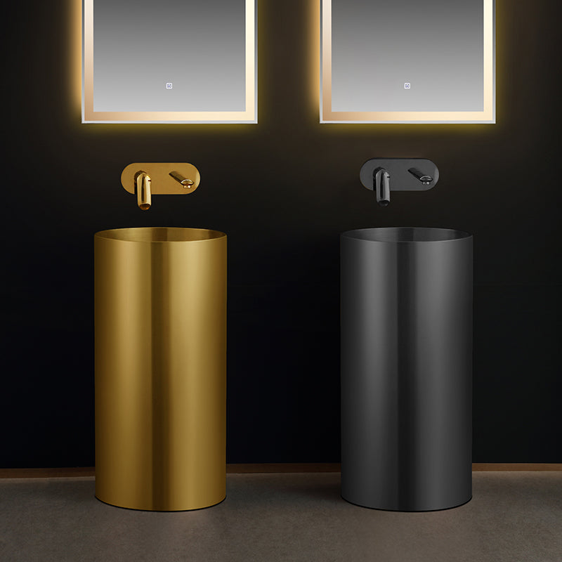 Contemporary Bathroom Sink with Faucet Round Metal Pedestal Bathroom Sink Clearhalo 'Bathroom Remodel & Bathroom Fixtures' 'Bathroom Sinks & Faucet Components' 'Bathroom Sinks' 'bathroom_sink' 'Home Improvement' 'home_improvement' 'home_improvement_bathroom_sink' 7376775