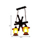 Factory Kerosene Chandelier Lamp 2 Lights Yellow Grid Glass Pendant Ceiling Light in Copper with Wood Rudder Design Clearhalo 'Ceiling Lights' 'Chandeliers' 'Glass shade' 'Glass' 'Industrial Chandeliers' 'Industrial' 'Middle Century Chandeliers' 'Pendant Lights' 'Tiffany' Lighting' 737711
