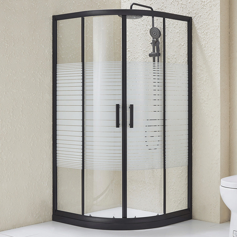 Tempered Shower Bath Door Double Sliding Shower Doors in Black Patterned Rain Glass Clearhalo 'Bathroom Remodel & Bathroom Fixtures' 'Home Improvement' 'home_improvement' 'home_improvement_shower_tub_doors' 'Shower and Tub Doors' 'shower_tub_doors' 'Showers & Bathtubs' 7377191