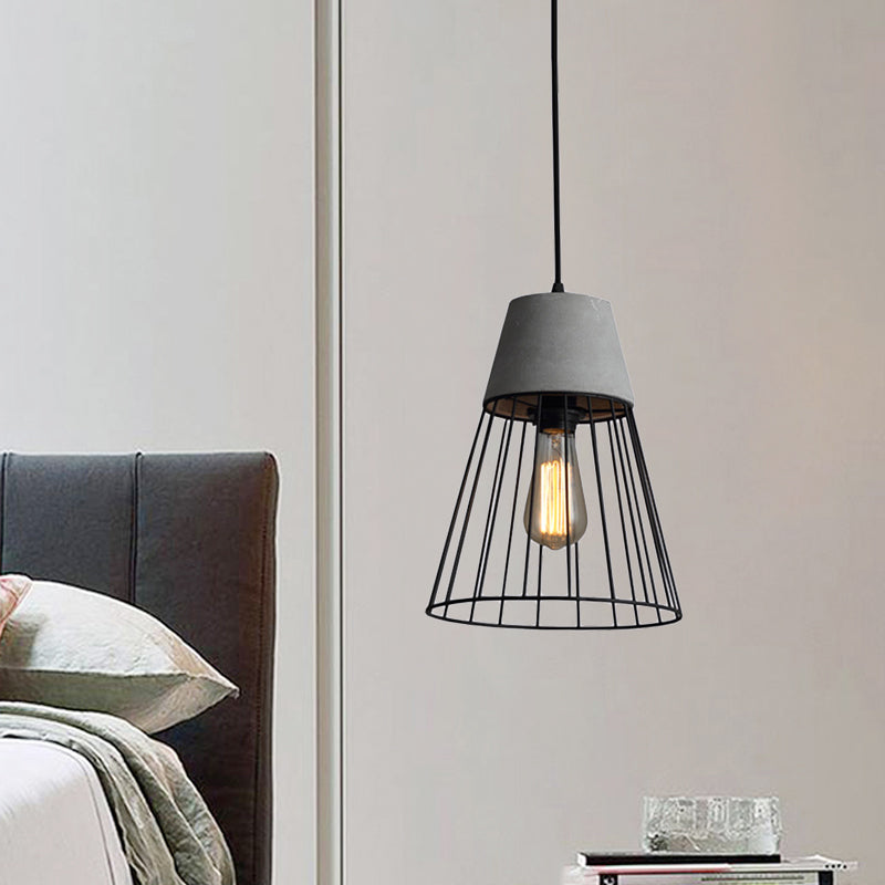 1 Light Conic Cage Ceiling Light Antiqued Black/Rose Gold Iron Pendant Lamp Fixture with Cement Top Clearhalo 'Art Deco Pendants' 'Black' 'Cast Iron' 'Ceiling Lights' 'Ceramic' 'Crystal' 'Industrial Pendants' 'Industrial' 'Metal' 'Middle Century Pendants' 'Pendant Lights' 'Pendants' 'Rustic Pendants' 'Tiffany' Lighting' 737725