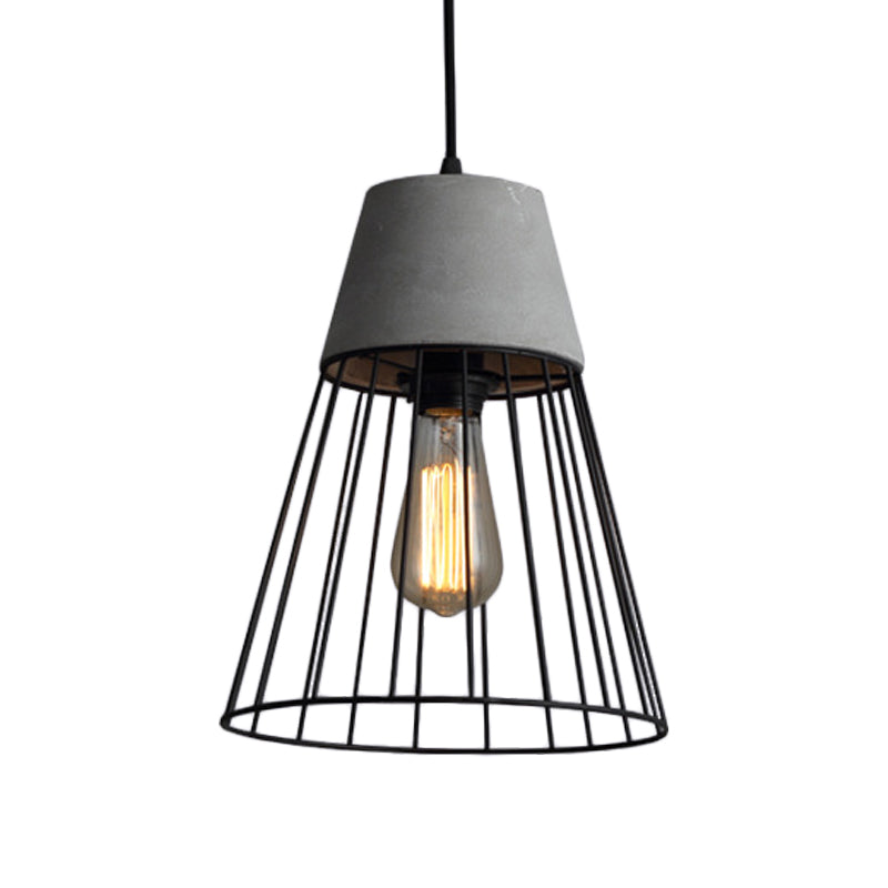 1 Light Conic Cage Ceiling Light Antiqued Black/Rose Gold Iron Pendant Lamp Fixture with Cement Top Clearhalo 'Art Deco Pendants' 'Black' 'Cast Iron' 'Ceiling Lights' 'Ceramic' 'Crystal' 'Industrial Pendants' 'Industrial' 'Metal' 'Middle Century Pendants' 'Pendant Lights' 'Pendants' 'Rustic Pendants' 'Tiffany' Lighting' 737726