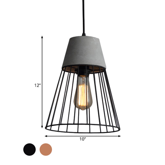1 Light Conic Cage Ceiling Light Antiqued Black/Rose Gold Iron Pendant Lamp Fixture with Cement Top Clearhalo 'Art Deco Pendants' 'Black' 'Cast Iron' 'Ceiling Lights' 'Ceramic' 'Crystal' 'Industrial Pendants' 'Industrial' 'Metal' 'Middle Century Pendants' 'Pendant Lights' 'Pendants' 'Rustic Pendants' 'Tiffany' Lighting' 737727