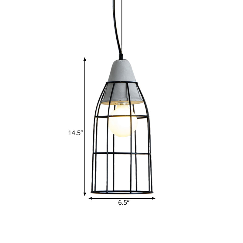 Industrial Cylinder/Dome/Arc Cage Pendant 1 Bulb Iron Hanging Light Kit in Black with Cement Cap Clearhalo 'Art Deco Pendants' 'Black' 'Cast Iron' 'Ceiling Lights' 'Ceramic' 'Crystal' 'Industrial Pendants' 'Industrial' 'Metal' 'Middle Century Pendants' 'Pendant Lights' 'Pendants' 'Rustic Pendants' 'Tiffany' Lighting' 737745