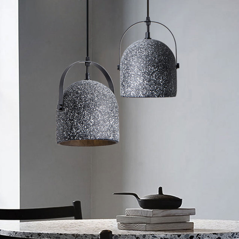 White/Black/Grey Dome Ceiling Pendant Light Vintage Cement 1-Light Hallway Hanging Lamp with Handle Black Clearhalo 'Ceiling Lights' 'Industrial Pendants' 'Industrial' 'Middle Century Pendants' 'Pendant Lights' 'Pendants' 'Tiffany' Lighting' 737760
