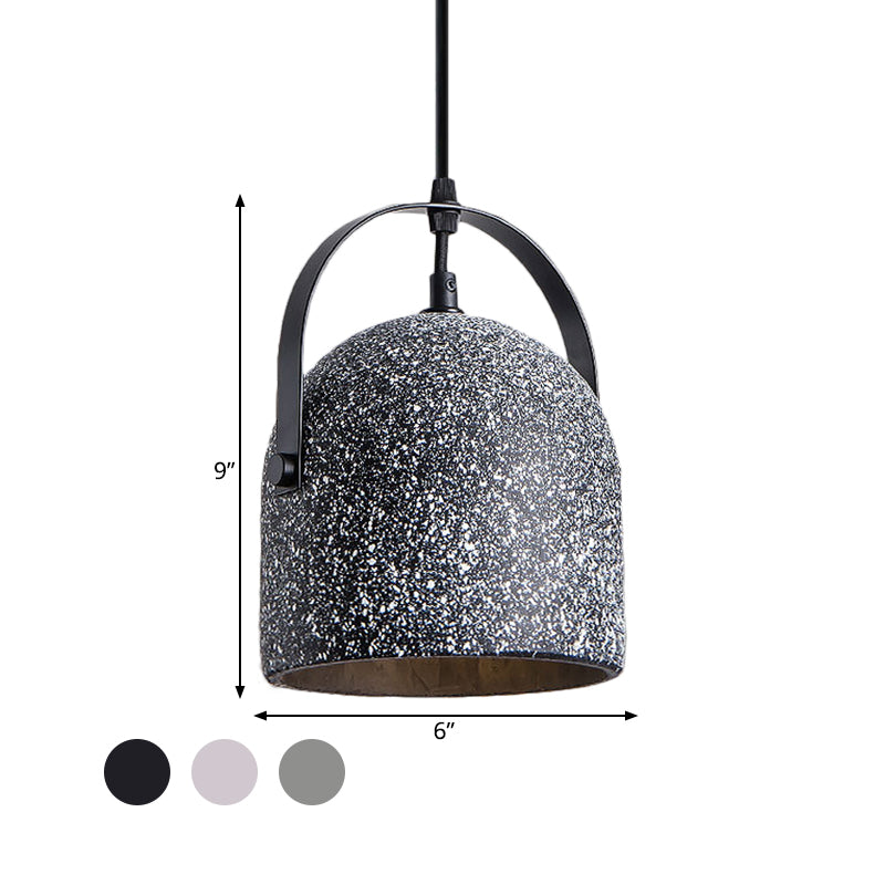 White/Black/Grey Dome Ceiling Pendant Light Vintage Cement 1-Light Hallway Hanging Lamp with Handle Clearhalo 'Ceiling Lights' 'Industrial Pendants' 'Industrial' 'Middle Century Pendants' 'Pendant Lights' 'Pendants' 'Tiffany' Lighting' 737763