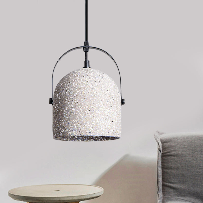 White/Black/Grey Dome Ceiling Pendant Light Vintage Cement 1-Light Hallway Hanging Lamp with Handle Grey Clearhalo 'Ceiling Lights' 'Industrial Pendants' 'Industrial' 'Middle Century Pendants' 'Pendant Lights' 'Pendants' 'Tiffany' Lighting' 737764