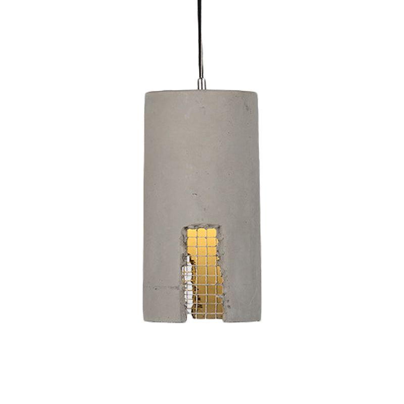 1 Bulb Hanging Ceiling Light Antiqued Cylinder/Dome Cement Pendant Lamp Fixture in Grey Clearhalo 'Ceiling Lights' 'Industrial Pendants' 'Industrial' 'Middle Century Pendants' 'Pendant Lights' 'Pendants' 'Tiffany' Lighting' 737773
