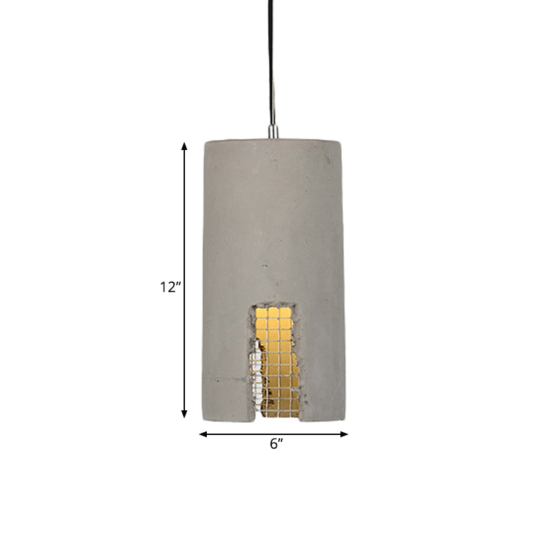 1 Bulb Hanging Ceiling Light Antiqued Cylinder/Dome Cement Pendant Lamp Fixture in Grey Clearhalo 'Ceiling Lights' 'Industrial Pendants' 'Industrial' 'Middle Century Pendants' 'Pendant Lights' 'Pendants' 'Tiffany' Lighting' 737775
