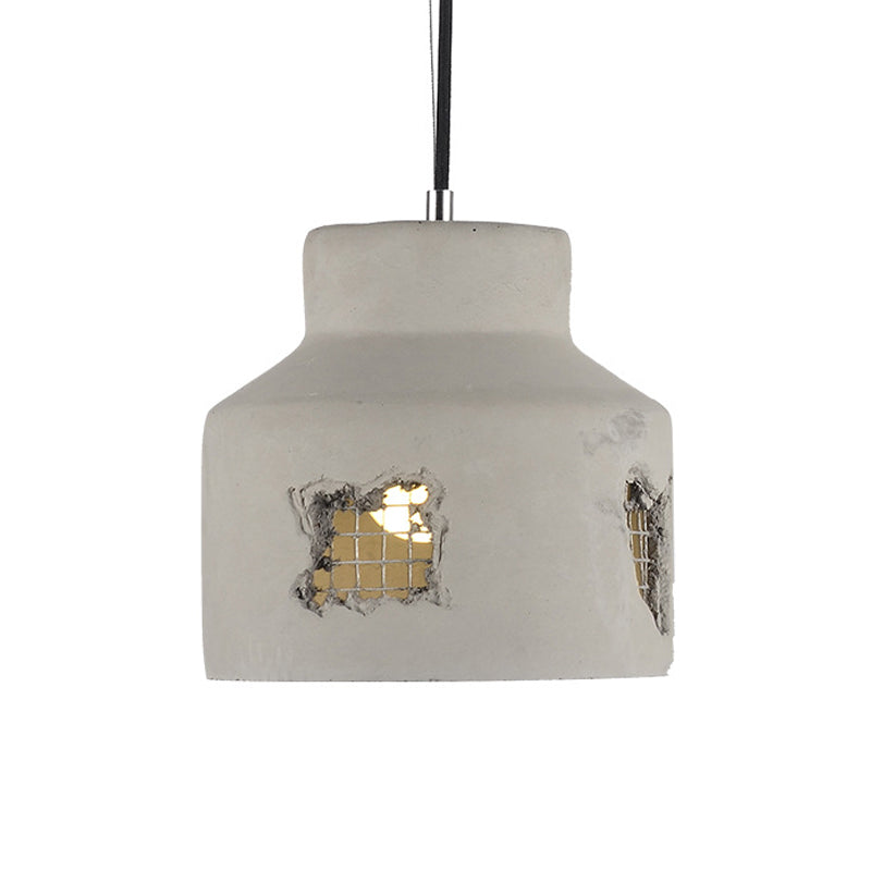 1 Bulb Hanging Ceiling Light Antiqued Cylinder/Dome Cement Pendant Lamp Fixture in Grey Clearhalo 'Ceiling Lights' 'Industrial Pendants' 'Industrial' 'Middle Century Pendants' 'Pendant Lights' 'Pendants' 'Tiffany' Lighting' 737778