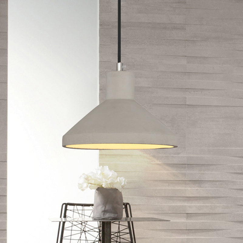 Wide Flare Coffee House Pendant Lamp Antiqued Cement 1-Bulb Grey Hanging Light Kit Grey Clearhalo 'Ceiling Lights' 'Industrial Pendants' 'Industrial' 'Middle Century Pendants' 'Pendant Lights' 'Pendants' 'Tiffany' Lighting' 737803