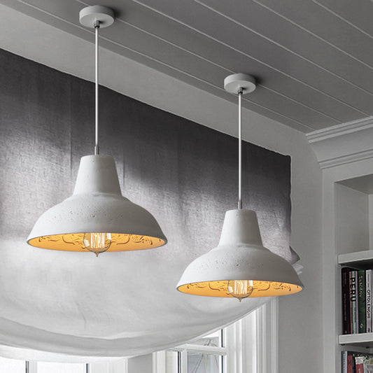 Cement Bowl Hanging Light Fixture Vintage 1 Light Restaurant Ceiling Lamp in White/Grey with Carved Inside White Clearhalo 'Ceiling Lights' 'Industrial Pendants' 'Industrial' 'Middle Century Pendants' 'Pendant Lights' 'Pendants' 'Tiffany' Lighting' 737811
