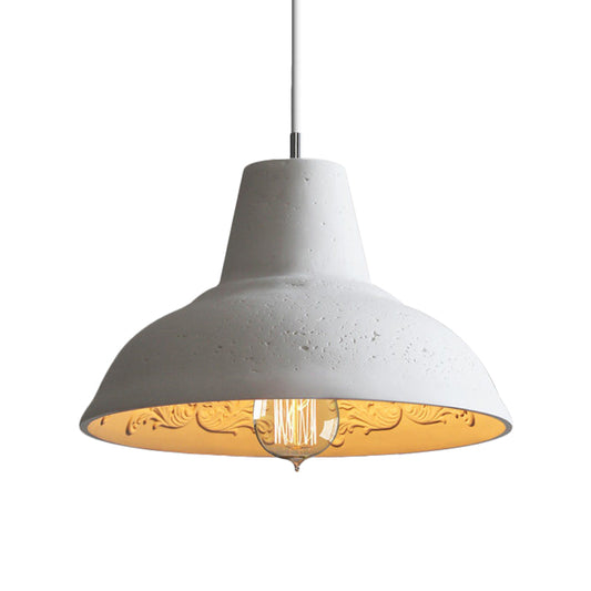 Cement Bowl Hanging Light Fixture Vintage 1 Light Restaurant Ceiling Lamp in White/Grey with Carved Inside Clearhalo 'Ceiling Lights' 'Industrial Pendants' 'Industrial' 'Middle Century Pendants' 'Pendant Lights' 'Pendants' 'Tiffany' Lighting' 737813
