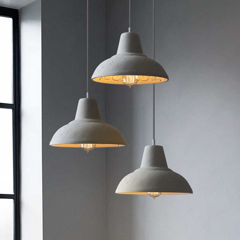 Cement Bowl Hanging Light Fixture Vintage 1 Light Restaurant Ceiling Lamp in White/Grey with Carved Inside Grey Clearhalo 'Ceiling Lights' 'Industrial Pendants' 'Industrial' 'Middle Century Pendants' 'Pendant Lights' 'Pendants' 'Tiffany' Lighting' 737815