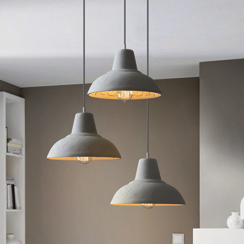 Cement Bowl Hanging Light Fixture Vintage 1 Light Restaurant Ceiling Lamp in White/Grey with Carved Inside Clearhalo 'Ceiling Lights' 'Industrial Pendants' 'Industrial' 'Middle Century Pendants' 'Pendant Lights' 'Pendants' 'Tiffany' Lighting' 737816