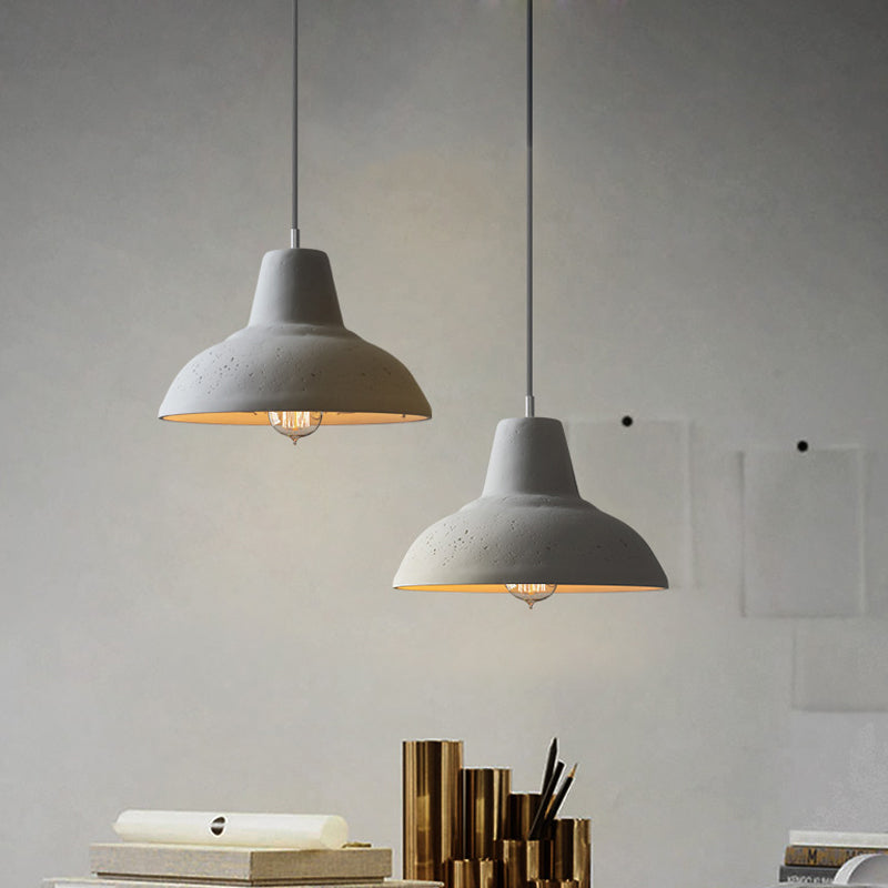 Cement Bowl Hanging Light Fixture Vintage 1 Light Restaurant Ceiling Lamp in White/Grey with Carved Inside Clearhalo 'Ceiling Lights' 'Industrial Pendants' 'Industrial' 'Middle Century Pendants' 'Pendant Lights' 'Pendants' 'Tiffany' Lighting' 737817