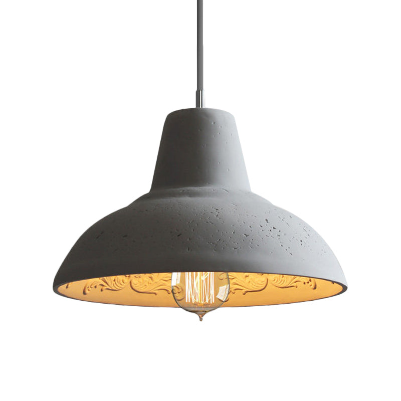 Cement Bowl Hanging Light Fixture Vintage 1 Light Restaurant Ceiling Lamp in White/Grey with Carved Inside Clearhalo 'Ceiling Lights' 'Industrial Pendants' 'Industrial' 'Middle Century Pendants' 'Pendant Lights' 'Pendants' 'Tiffany' Lighting' 737818