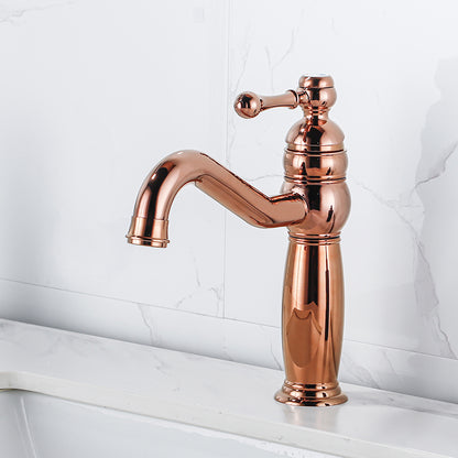 Traditional Vanity Sink Faucet Circular Single Lever Handle Vessel Sink Faucet Rose Gold 9.4" Clearhalo 'Bathroom Remodel & Bathroom Fixtures' 'Bathroom Sink Faucets' 'Bathroom Sinks & Faucet Components' 'bathroom_sink_faucets' 'Home Improvement' 'home_improvement' 'home_improvement_bathroom_sink_faucets' 7378183
