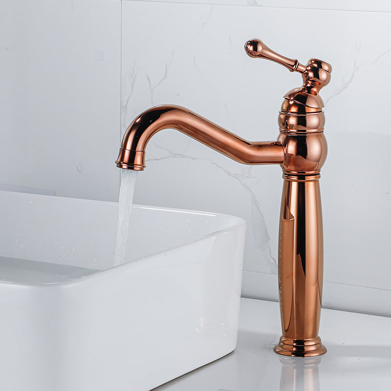 Traditional Vanity Sink Faucet Circular Single Lever Handle Vessel Sink Faucet Rose Gold 11.8" Clearhalo 'Bathroom Remodel & Bathroom Fixtures' 'Bathroom Sink Faucets' 'Bathroom Sinks & Faucet Components' 'bathroom_sink_faucets' 'Home Improvement' 'home_improvement' 'home_improvement_bathroom_sink_faucets' 7378184