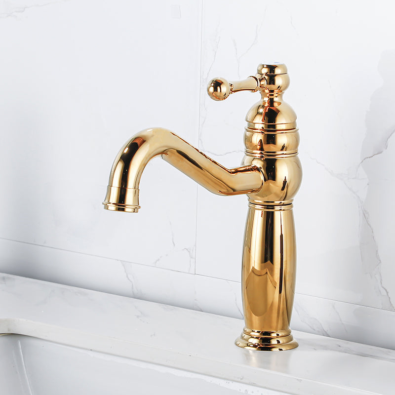 Traditional Vanity Sink Faucet Circular Single Lever Handle Vessel Sink Faucet Gold 9.4" Clearhalo 'Bathroom Remodel & Bathroom Fixtures' 'Bathroom Sink Faucets' 'Bathroom Sinks & Faucet Components' 'bathroom_sink_faucets' 'Home Improvement' 'home_improvement' 'home_improvement_bathroom_sink_faucets' 7378186