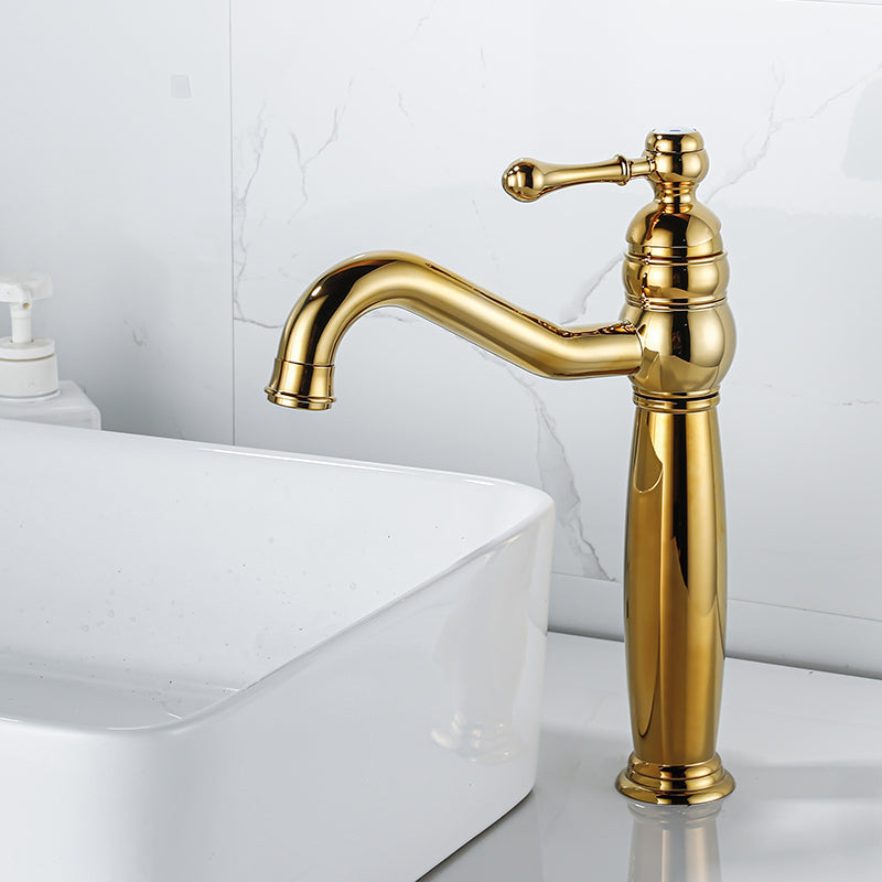 Traditional Vanity Sink Faucet Circular Single Lever Handle Vessel Sink Faucet Gold 11.8" Clearhalo 'Bathroom Remodel & Bathroom Fixtures' 'Bathroom Sink Faucets' 'Bathroom Sinks & Faucet Components' 'bathroom_sink_faucets' 'Home Improvement' 'home_improvement' 'home_improvement_bathroom_sink_faucets' 7378188