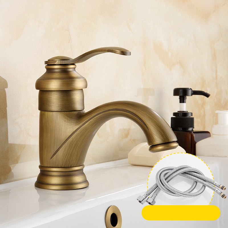 Brass Bathroom Vessel Faucet Single Lever Handle Circular Sink Faucet with Water Hose 5.7" Clearhalo 'Bathroom Remodel & Bathroom Fixtures' 'Bathroom Sink Faucets' 'Bathroom Sinks & Faucet Components' 'bathroom_sink_faucets' 'Home Improvement' 'home_improvement' 'home_improvement_bathroom_sink_faucets' 7378202