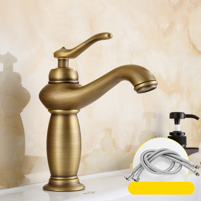 Brass Bathroom Vessel Faucet Single Lever Handle Circular Sink Faucet with Water Hose 7.1" Clearhalo 'Bathroom Remodel & Bathroom Fixtures' 'Bathroom Sink Faucets' 'Bathroom Sinks & Faucet Components' 'bathroom_sink_faucets' 'Home Improvement' 'home_improvement' 'home_improvement_bathroom_sink_faucets' 7378204