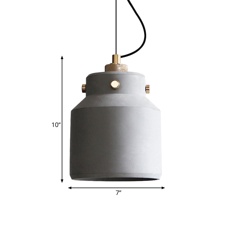 Grey Can/Barn Hanging Light Fixture Vintage Cement 1 Bulb 7"/10"/12.5" Wide Bar-Island Pendant Ceiling Lamp Clearhalo 'Ceiling Lights' 'Industrial Pendants' 'Industrial' 'Middle Century Pendants' 'Pendant Lights' 'Pendants' 'Tiffany' Lighting' 737822