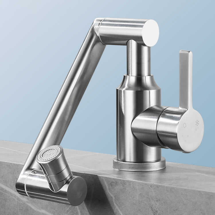 Swivel Spout Vessel Sink Faucet Stainless Steel Lever Handle Sink Faucet with Water Hose Clearhalo 'Bathroom Remodel & Bathroom Fixtures' 'Bathroom Sink Faucets' 'Bathroom Sinks & Faucet Components' 'bathroom_sink_faucets' 'Home Improvement' 'home_improvement' 'home_improvement_bathroom_sink_faucets' 7378233