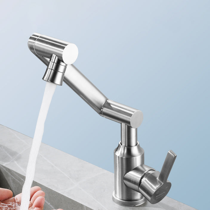 Swivel Spout Vessel Sink Faucet Stainless Steel Lever Handle Sink Faucet with Water Hose Clearhalo 'Bathroom Remodel & Bathroom Fixtures' 'Bathroom Sink Faucets' 'Bathroom Sinks & Faucet Components' 'bathroom_sink_faucets' 'Home Improvement' 'home_improvement' 'home_improvement_bathroom_sink_faucets' 7378234