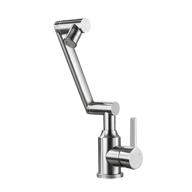 Swivel Spout Vessel Sink Faucet Stainless Steel Lever Handle Sink Faucet with Water Hose Clearhalo 'Bathroom Remodel & Bathroom Fixtures' 'Bathroom Sink Faucets' 'Bathroom Sinks & Faucet Components' 'bathroom_sink_faucets' 'Home Improvement' 'home_improvement' 'home_improvement_bathroom_sink_faucets' 7378236