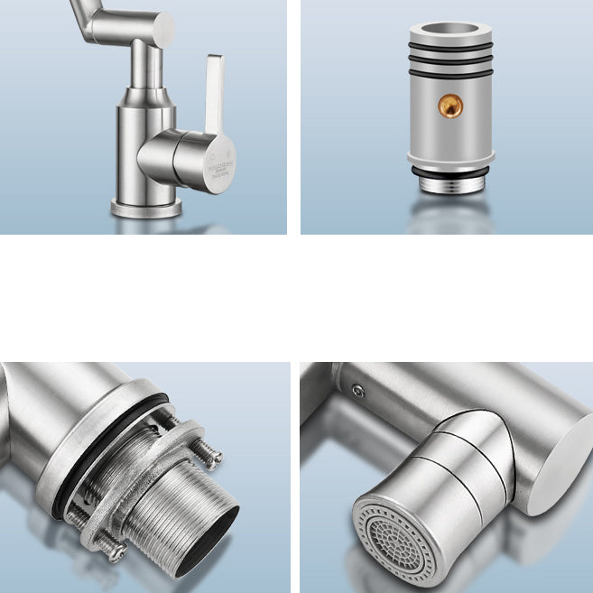 Swivel Spout Vessel Sink Faucet Stainless Steel Lever Handle Sink Faucet with Water Hose Clearhalo 'Bathroom Remodel & Bathroom Fixtures' 'Bathroom Sink Faucets' 'Bathroom Sinks & Faucet Components' 'bathroom_sink_faucets' 'Home Improvement' 'home_improvement' 'home_improvement_bathroom_sink_faucets' 7378238