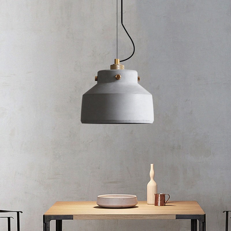 Grey Can/Barn Hanging Light Fixture Vintage Cement 1 Bulb 7"/10"/12.5" Wide Bar-Island Pendant Ceiling Lamp Clearhalo 'Ceiling Lights' 'Industrial Pendants' 'Industrial' 'Middle Century Pendants' 'Pendant Lights' 'Pendants' 'Tiffany' Lighting' 737825