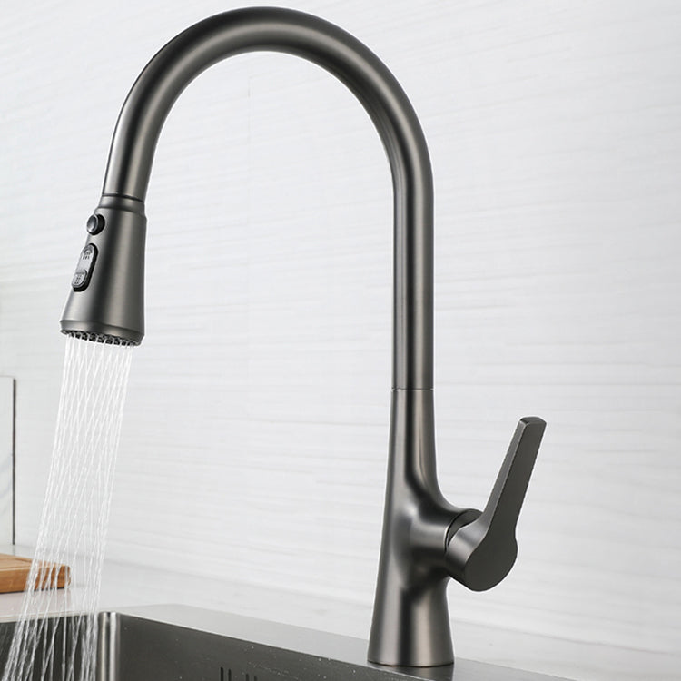 Modern Style Kitchen Faucet Gooseneck Copper Lever Handle Kitchen Faucet Clearhalo 'Home Improvement' 'home_improvement' 'home_improvement_kitchen_faucets' 'Kitchen Faucets' 'Kitchen Remodel & Kitchen Fixtures' 'Kitchen Sinks & Faucet Components' 'kitchen_faucets' 7378272