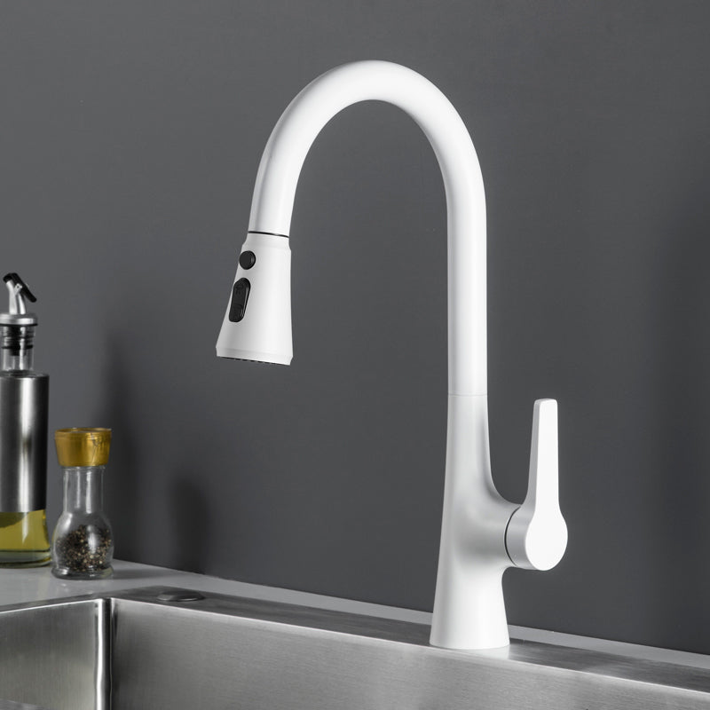Modern Style Kitchen Faucet Gooseneck Copper Lever Handle Kitchen Faucet White Clearhalo 'Home Improvement' 'home_improvement' 'home_improvement_kitchen_faucets' 'Kitchen Faucets' 'Kitchen Remodel & Kitchen Fixtures' 'Kitchen Sinks & Faucet Components' 'kitchen_faucets' 7378274