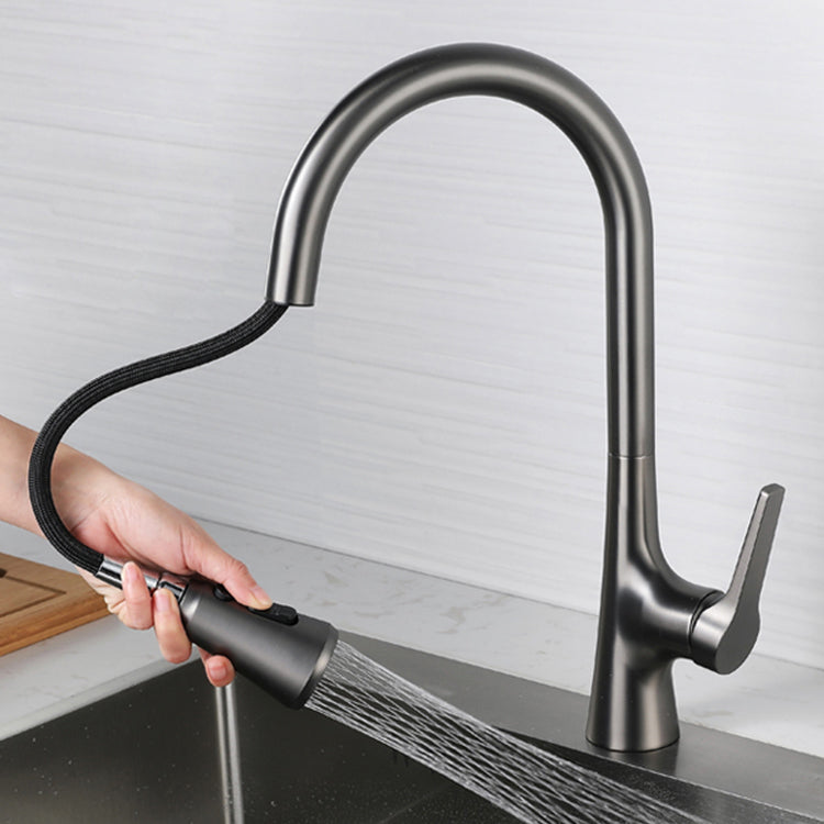 Modern Style Kitchen Faucet Gooseneck Copper Lever Handle Kitchen Faucet Clearhalo 'Home Improvement' 'home_improvement' 'home_improvement_kitchen_faucets' 'Kitchen Faucets' 'Kitchen Remodel & Kitchen Fixtures' 'Kitchen Sinks & Faucet Components' 'kitchen_faucets' 7378277