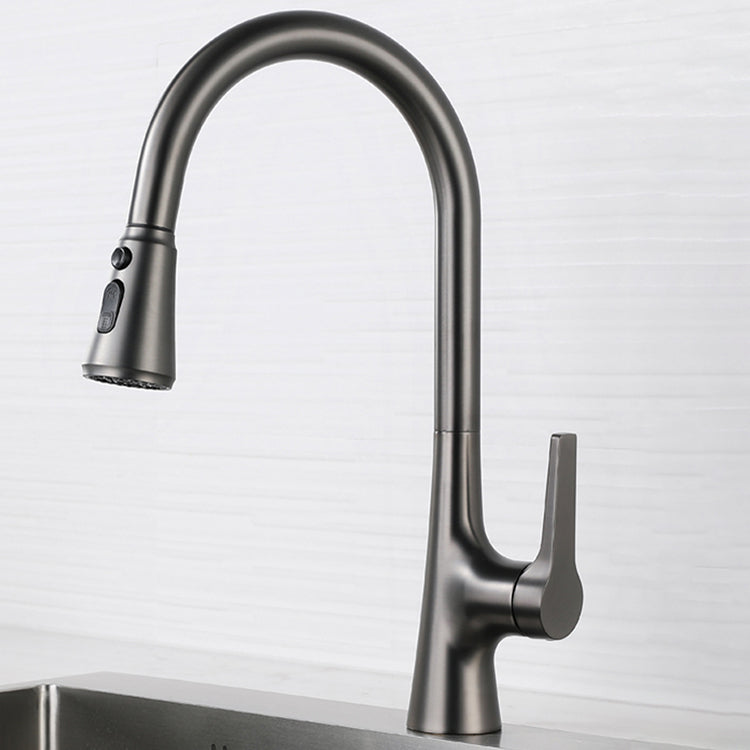 Modern Style Kitchen Faucet Gooseneck Copper Lever Handle Kitchen Faucet Clearhalo 'Home Improvement' 'home_improvement' 'home_improvement_kitchen_faucets' 'Kitchen Faucets' 'Kitchen Remodel & Kitchen Fixtures' 'Kitchen Sinks & Faucet Components' 'kitchen_faucets' 7378279