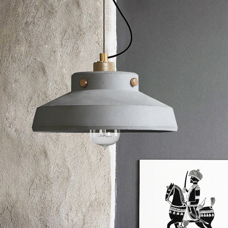 Grey Can/Barn Hanging Light Fixture Vintage Cement 1 Bulb 7"/10"/12.5" Wide Bar-Island Pendant Ceiling Lamp Grey 12.5" Clearhalo 'Ceiling Lights' 'Industrial Pendants' 'Industrial' 'Middle Century Pendants' 'Pendant Lights' 'Pendants' 'Tiffany' Lighting' 737828