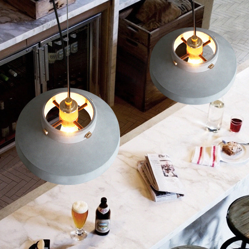 Grey Can/Barn Hanging Light Fixture Vintage Cement 1 Bulb 7"/10"/12.5" Wide Bar-Island Pendant Ceiling Lamp Clearhalo 'Ceiling Lights' 'Industrial Pendants' 'Industrial' 'Middle Century Pendants' 'Pendant Lights' 'Pendants' 'Tiffany' Lighting' 737829