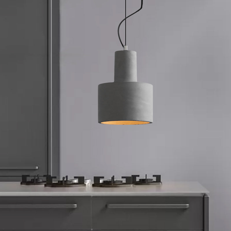 1-Light Ceiling Light Industrial Coffee Shop Hanging Pendant Lamp with Bowl/Dome/Trapezoid Cement Shade Grey Trapezoid Clearhalo 'Ceiling Lights' 'Industrial Pendants' 'Industrial' 'Middle Century Pendants' 'Pendant Lights' 'Pendants' 'Tiffany' Lighting' 737833