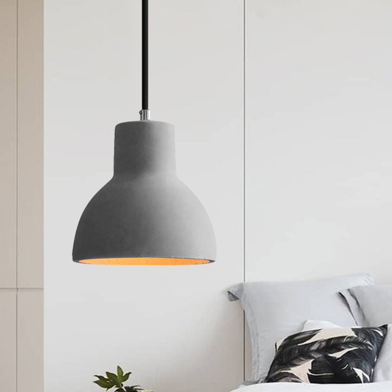 1-Light Ceiling Light Industrial Coffee Shop Hanging Pendant Lamp with Bowl/Dome/Trapezoid Cement Shade Grey Bowl Clearhalo 'Ceiling Lights' 'Industrial Pendants' 'Industrial' 'Middle Century Pendants' 'Pendant Lights' 'Pendants' 'Tiffany' Lighting' 737837