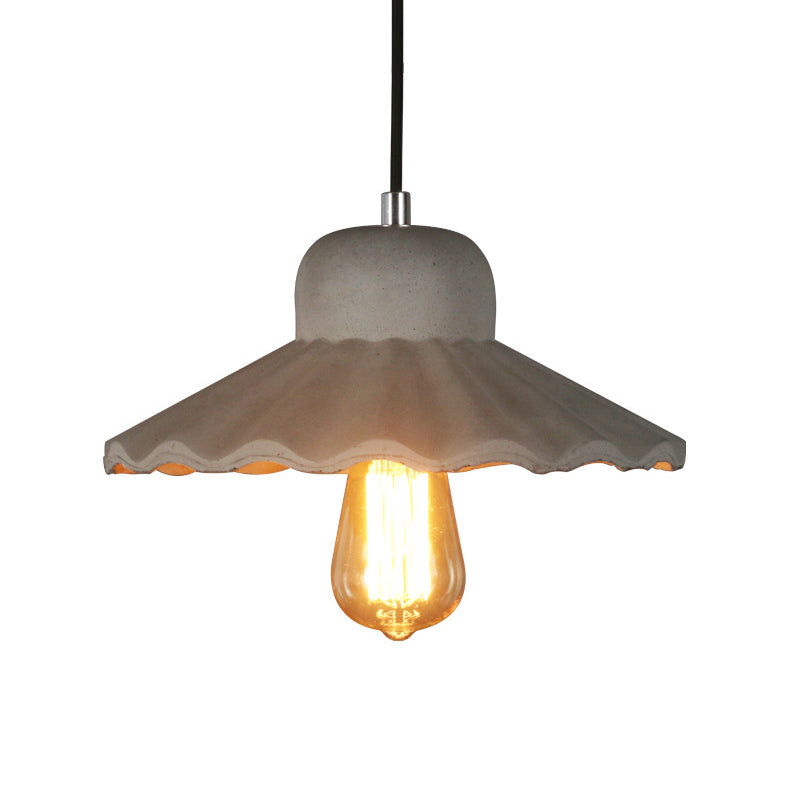 Scalloped Cement Pendant Lighting Industrial 1 Bulb Restaurant Ceiling Lamp in Grey Clearhalo 'Ceiling Lights' 'Industrial Pendants' 'Industrial' 'Middle Century Pendants' 'Pendant Lights' 'Pendants' 'Tiffany' Lighting' 737852