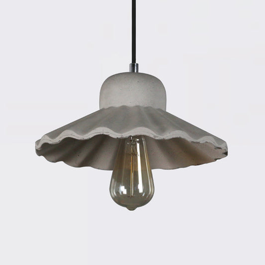 Scalloped Cement Pendant Lighting Industrial 1 Bulb Restaurant Ceiling Lamp in Grey Clearhalo 'Ceiling Lights' 'Industrial Pendants' 'Industrial' 'Middle Century Pendants' 'Pendant Lights' 'Pendants' 'Tiffany' Lighting' 737853