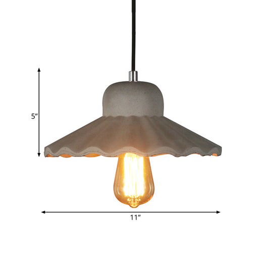 Scalloped Cement Pendant Lighting Industrial 1 Bulb Restaurant Ceiling Lamp in Grey Clearhalo 'Ceiling Lights' 'Industrial Pendants' 'Industrial' 'Middle Century Pendants' 'Pendant Lights' 'Pendants' 'Tiffany' Lighting' 737854