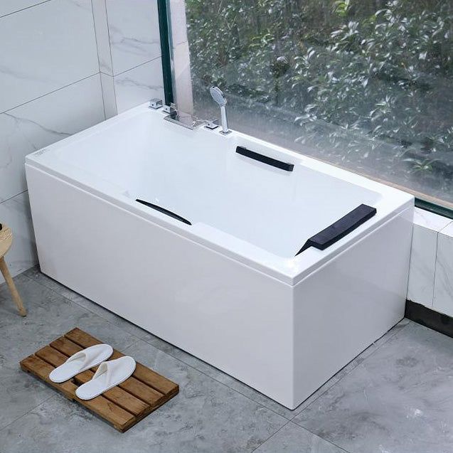 Modern White Soaking Bath Stand Alone Acrylic Rectangular Bathtub 63"L x 30"W x 22"H Freestanding Tub with Silver 5-Piece Set Clearhalo 'Bathroom Remodel & Bathroom Fixtures' 'Bathtubs' 'Home Improvement' 'home_improvement' 'home_improvement_bathtubs' 'Showers & Bathtubs' 7378642