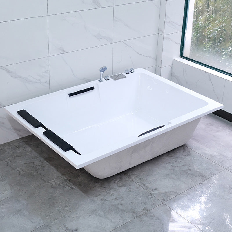 Modern White Soaking Bath Stand Alone Acrylic Rectangular Bathtub Recessed Light Tub with Silver 5-Piece Set Clearhalo 'Bathroom Remodel & Bathroom Fixtures' 'Bathtubs' 'Home Improvement' 'home_improvement' 'home_improvement_bathtubs' 'Showers & Bathtubs' 7378646